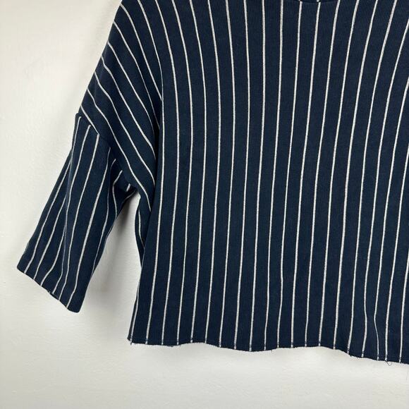 Zara W&B Collection Womens Half Sleeve Mock Neck Navy/White Striped Shirt Small - Picture 4 of 10